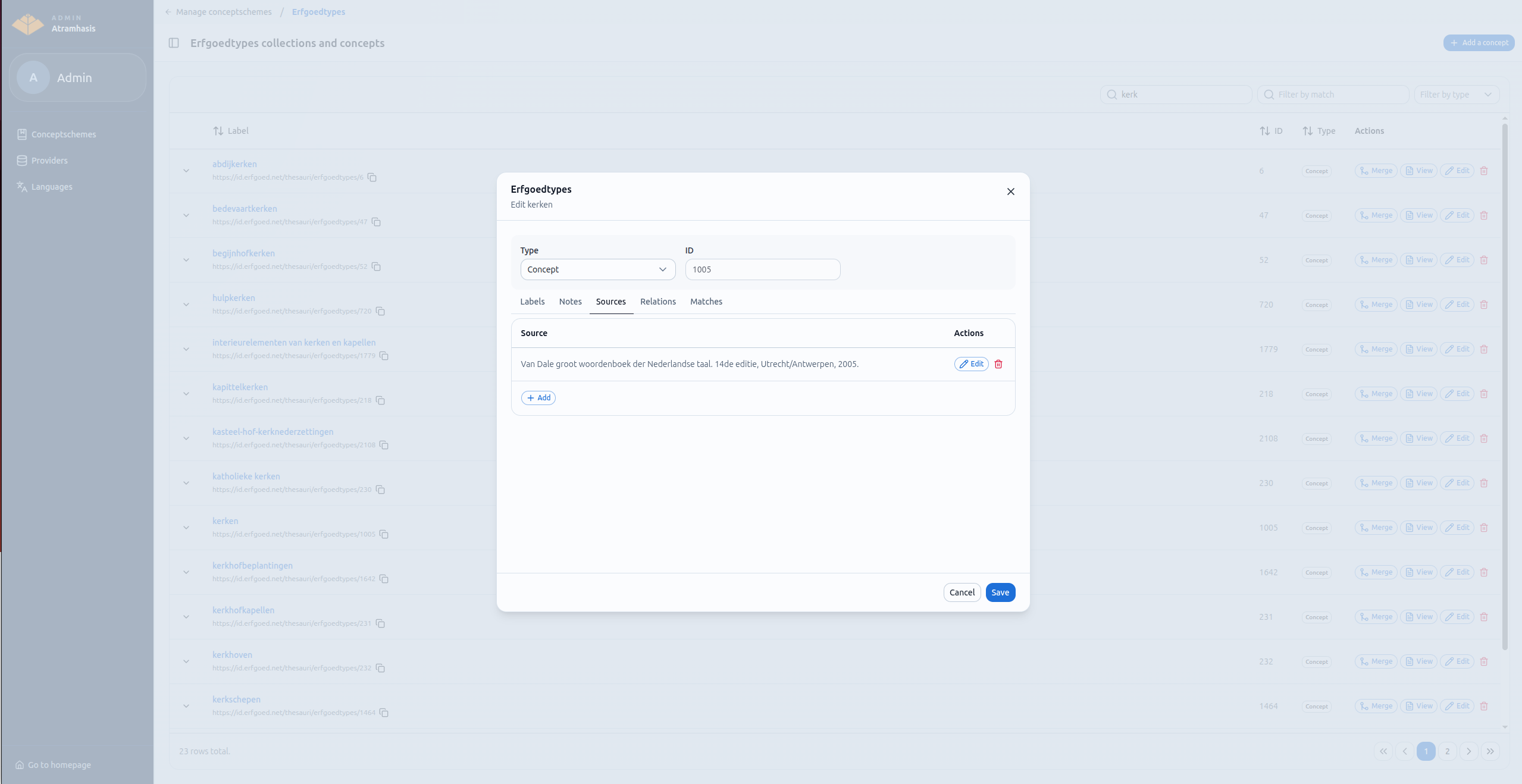 Editing the sources of a concept