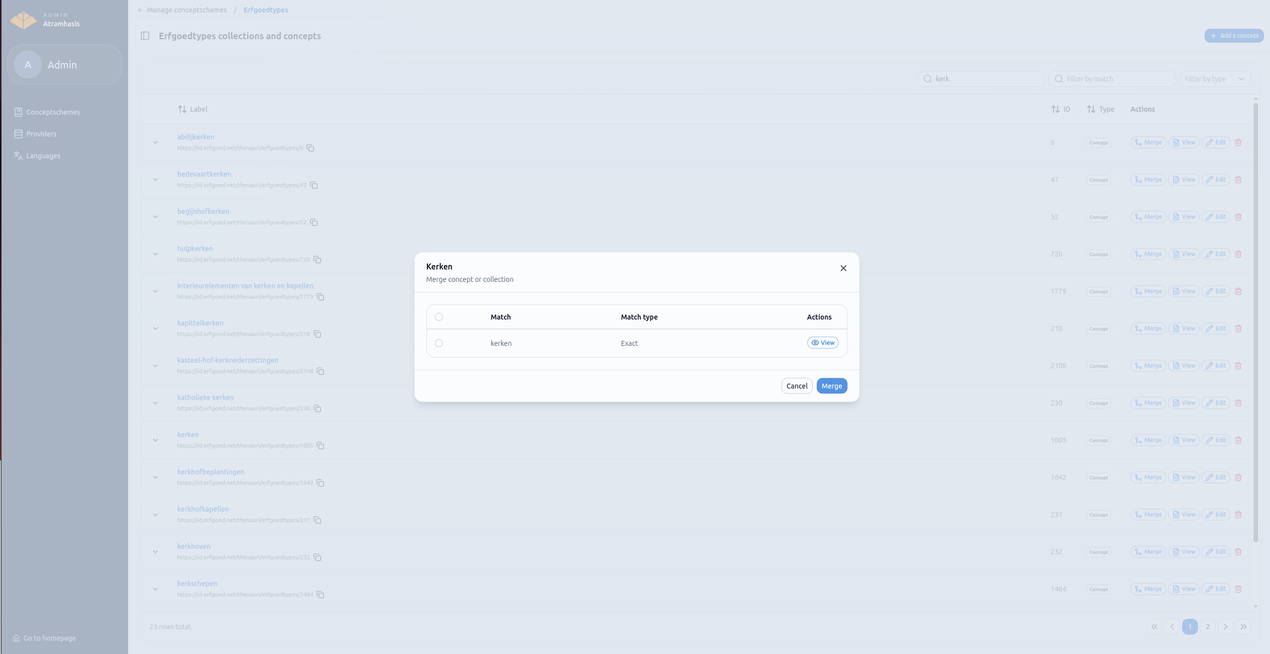 Merging a concept with an external concept